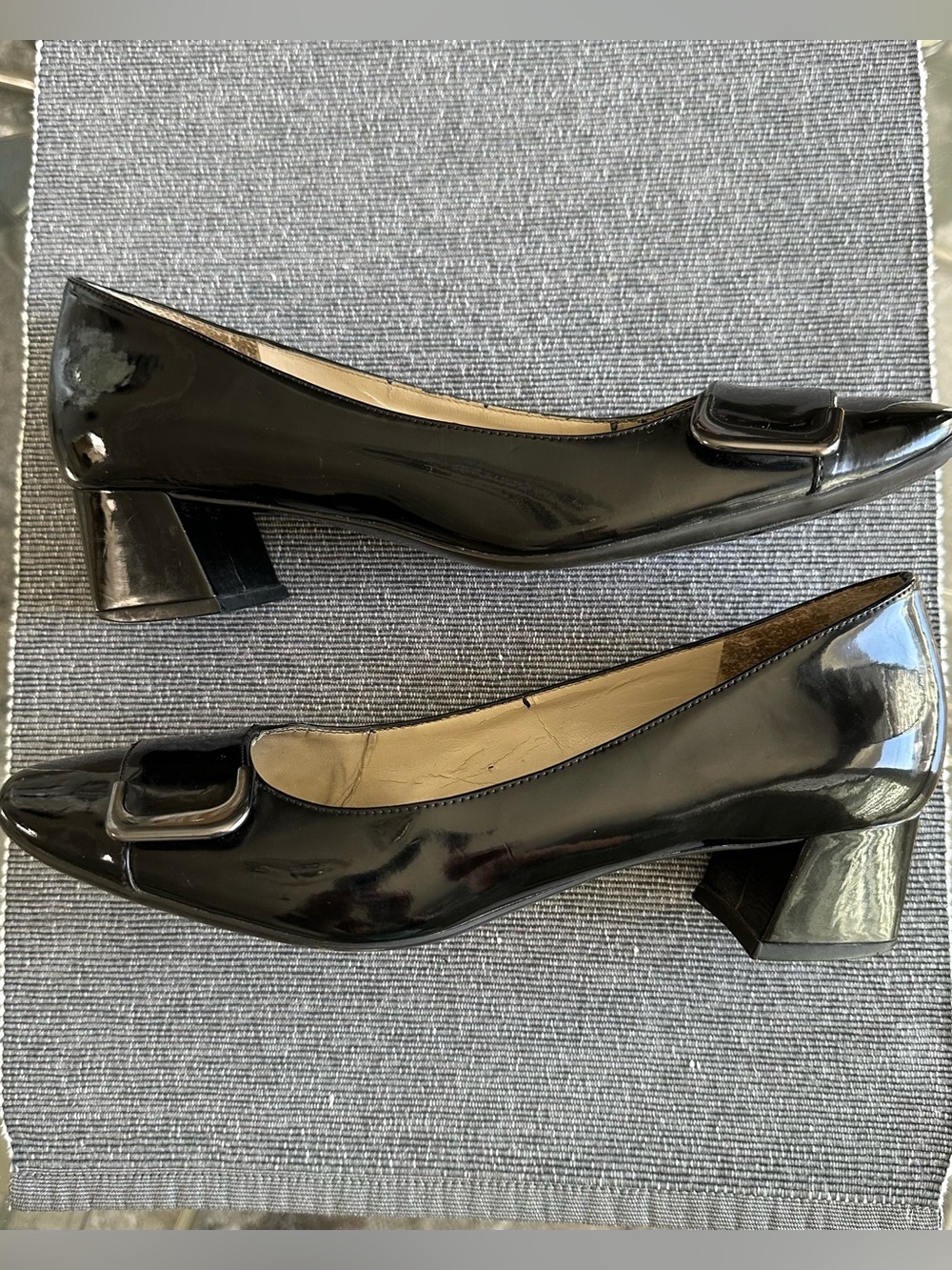 Naturalizer Black Patent “Xavier” Block Heel Shoes w/Buckle 9.5